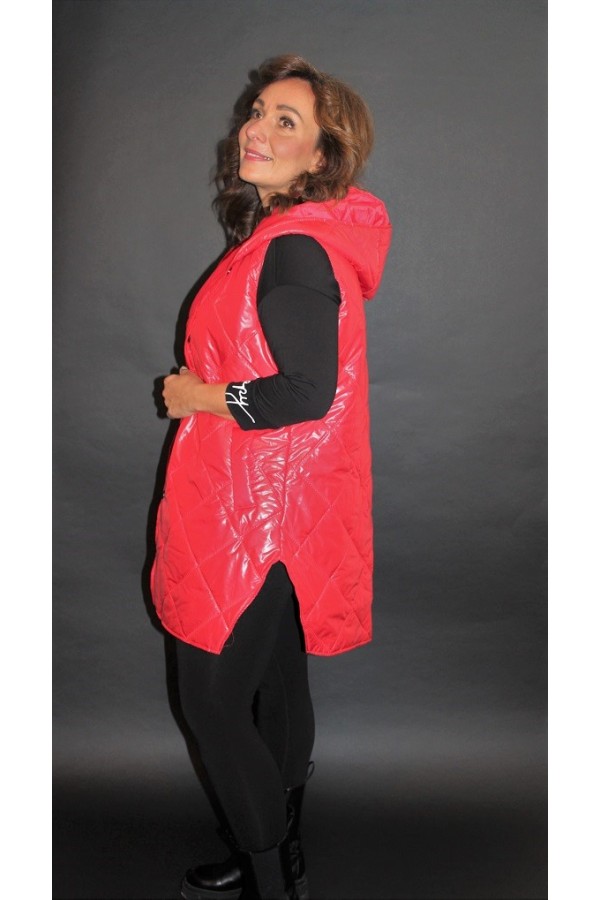 Prešívaná vesta s kapucňou - červená